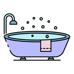 Modern oval bathtub icon. Outline modern oval bathtub vector icon color flat isolated on white