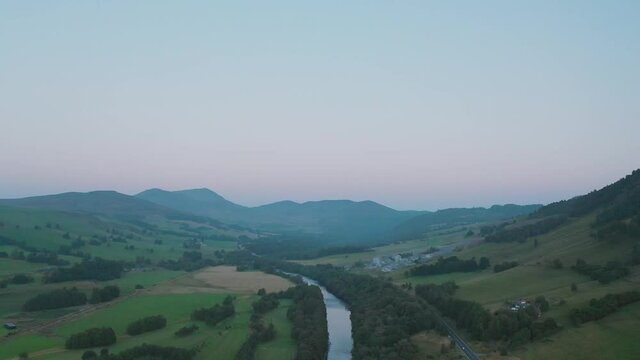 Low Drone flight over the misty river Eden. Filmed early morning in the Lake District in England.