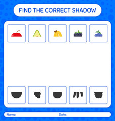 Find the correct shadows game with fruits. worksheet for preschool kids, kids activity sheet