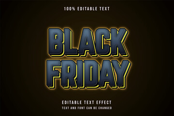 black friday,3 dimensions editable text effect grey gradation yellow neon text style