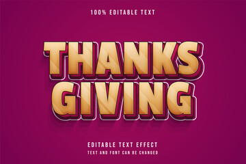 Thank giving,3 dimensions editable text effect yellow gradation pink shadow text style