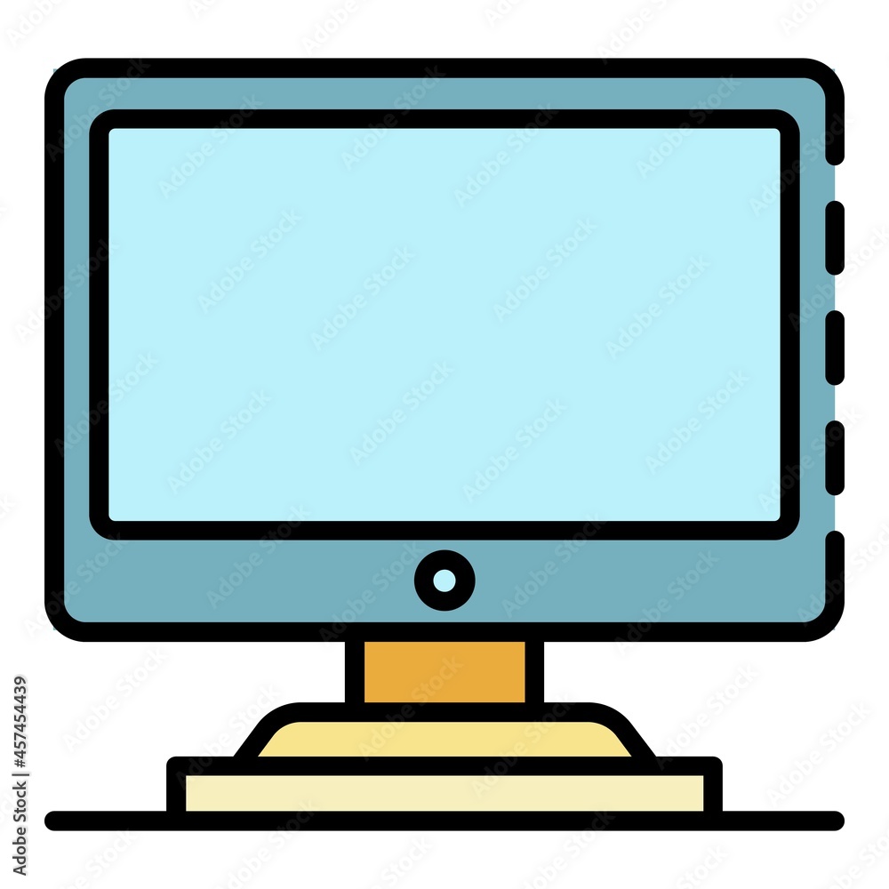 Poster desktop computer pc icon. outline desktop computer pc vector icon color flat isolated on white