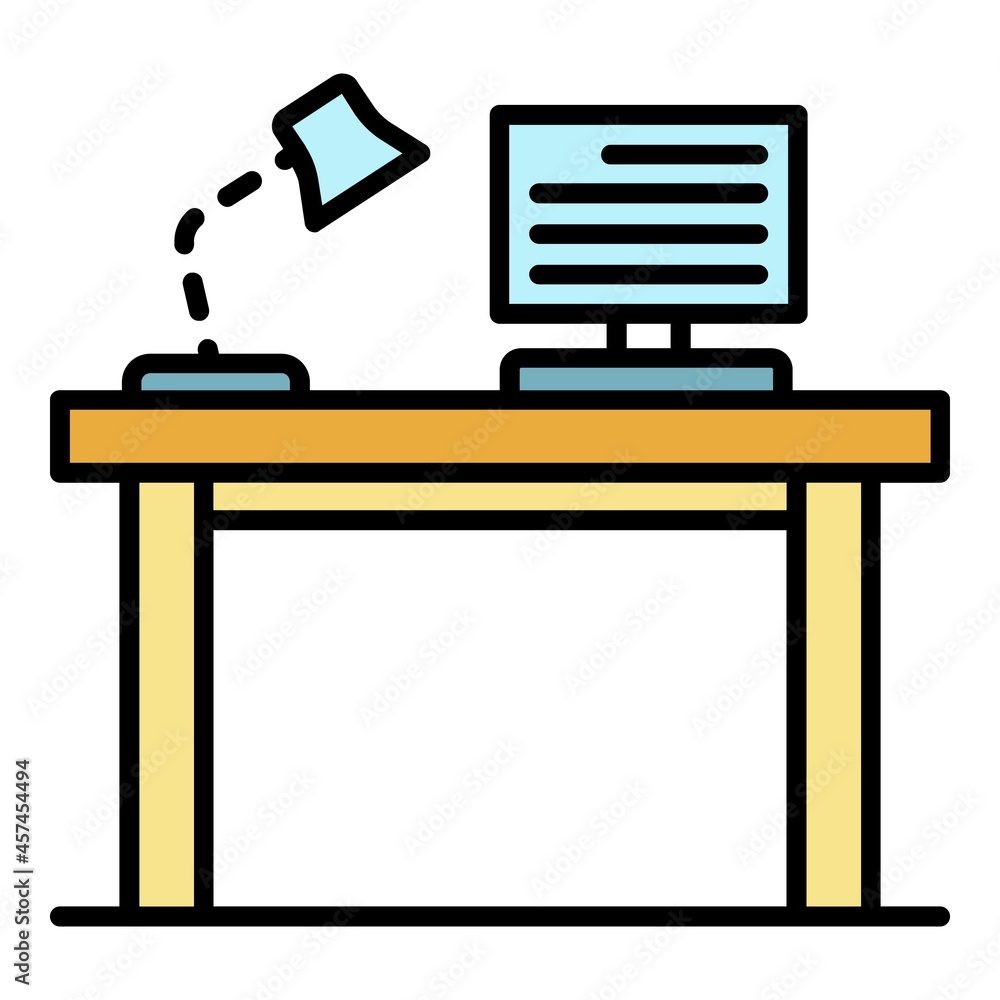 Poster pc homework table icon. outline pc homework table vector icon color flat isolated on white