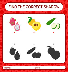 Find the correct shadows game with fruits. worksheet for preschool kids, kids activity sheet