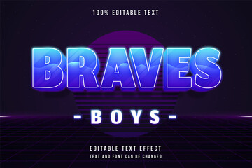 Braves boys,3 dimensions editable text effect blue gradation purple neon shadow text style