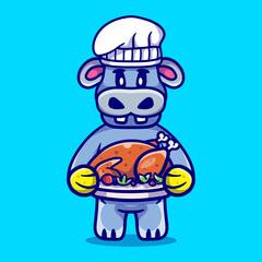cute hippo chef celebrating thanksgiving