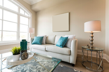 Teal Accent Living Room with Sofa and Coffee Table Bright and Modern