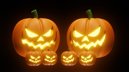 Arrange pumpkin on black background. Orange pumpkin is a vibrant color for your design for the Halloween holiday. 3d rendering