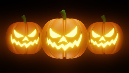 Arrange pumpkin on black background. Orange pumpkin is a vibrant color for your design for the Halloween holiday. 3d rendering