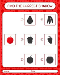 Find the correct shadows game with apple. worksheet for preschool kids, kids activity sheet