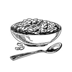 Cornflakes hand drawn black and white vector illustration