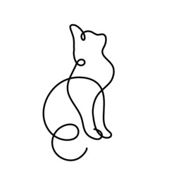 Silhouette of abstract cat in line drawing on white