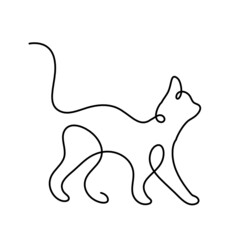 Silhouette of abstract cat in line drawing on white