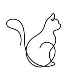 Silhouette of abstract cat in line drawing on white