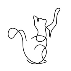 Silhouette of abstract cat in line drawing on white