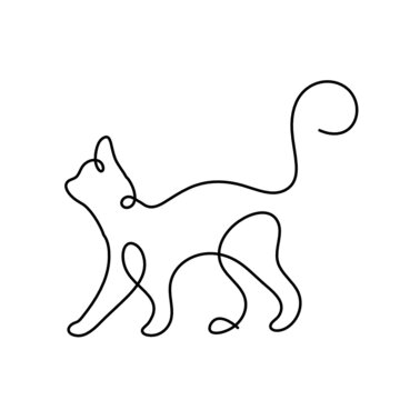 Silhouette of abstract cat in line drawing on white