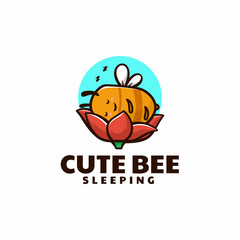 Vector Logo Illustration Sleeping Bee Mascot Cartoon Style.