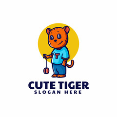 Vector Logo Illustration Tiger Mascot Cartoon Style.