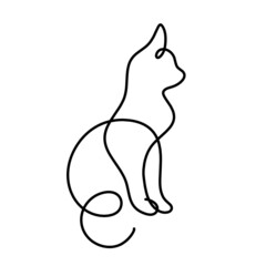 Silhouette of abstract cat in line drawing on white. Vector