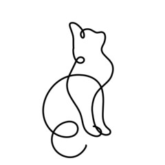 Silhouette of abstract cat in line drawing on white. Vector