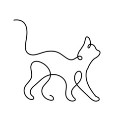 Silhouette of abstract cat in line drawing on white. Vector