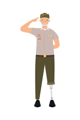 Veteran man with prosthetic leg