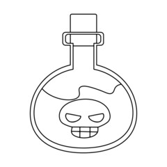 Poison bottle with skull coloring page for Halloween vector illustration. Funny Halloween elixir hand-drawn coloring page for children