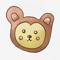 Cute monkey smile animal funny face on white watercolor paper texture. Illustration digital paint.