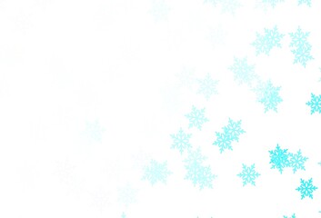 Light Blue, Green vector pattern with christmas snowflakes, stars.