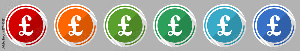 Poster Pound icon set, vector illustration in 6 colors options for webdesign and mobile applications, flat design symbol