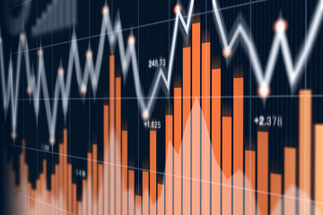 棒グラフと折れ線グラフのビジネス資料、財務グラフ、金融チャート