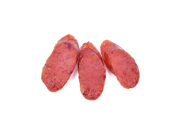 Dried pork sausages isolated on white background
