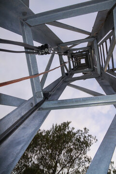 telecommunications tower of different mobile phone, radio and television operators with masts and microwave radio link antennas, 4g and deployment of 5g generation in cities and rural areas 
