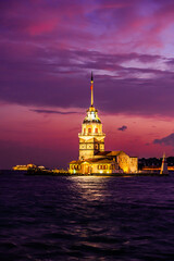 Maiden's Tower on Bosphorus strait waters in Istanbul, Turkey at sunset