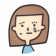 泣いている表情の人のちょっと立体的なイラスト