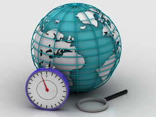 3d rendering globe with stop watch