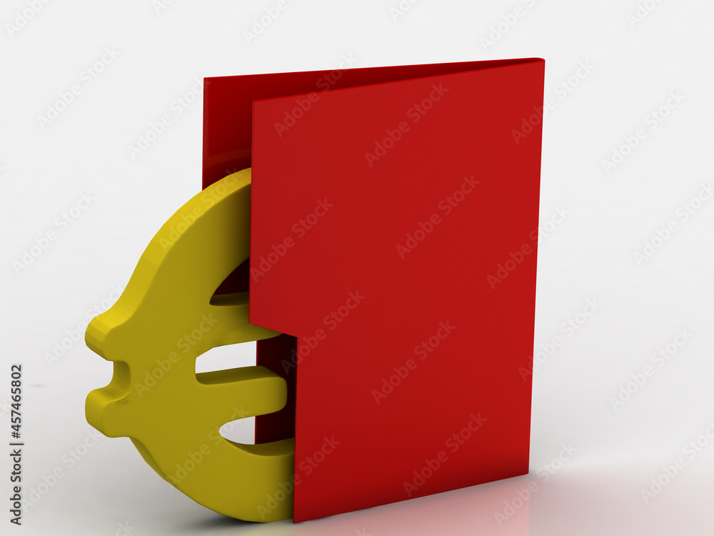 Poster 3d rendering euro sign with inside folder