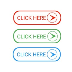 Click here buttons set for web icon various color white background