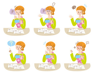 スマホを操作する若い女性　ネガティブな表情セット