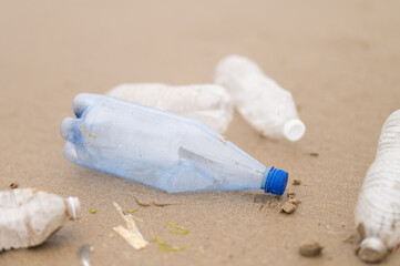 Used plastic bottles. Rubbish. Environmental pollution. Global social and environmental problems, waste disposal and recycling. There are no people in the photo. Close-up.