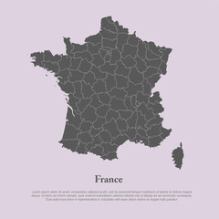 Vector map country France divided on regions