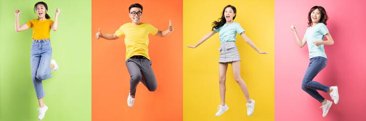 Photo collage of cheerful Asian young people