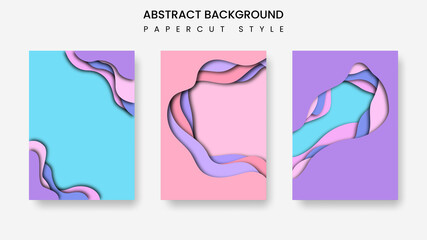 Background set Papercut with Pastel Color Design Vector Template