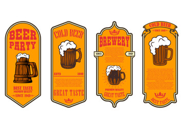 Set of beer labels with illustrations of beer mug. Vector illustration