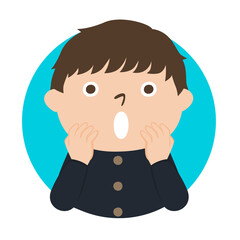 男子学生のイラスト。何かに驚いてる男の子。