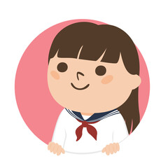 女子学生のイラスト。笑顔の女の子。