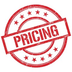 PRICING text written on red vintage stamp.