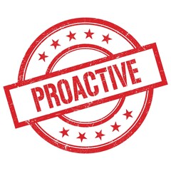 PROACTIVE text written on red vintage round stamp.