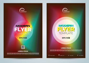 Set of two modern vector flyer, corporate business, annual report, brochure design and cover presentation with liquid colorful gradient
