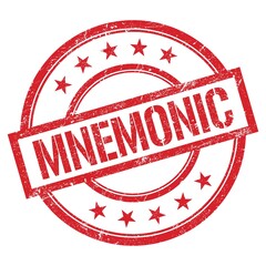 MNEMONIC text written on red vintage stamp.